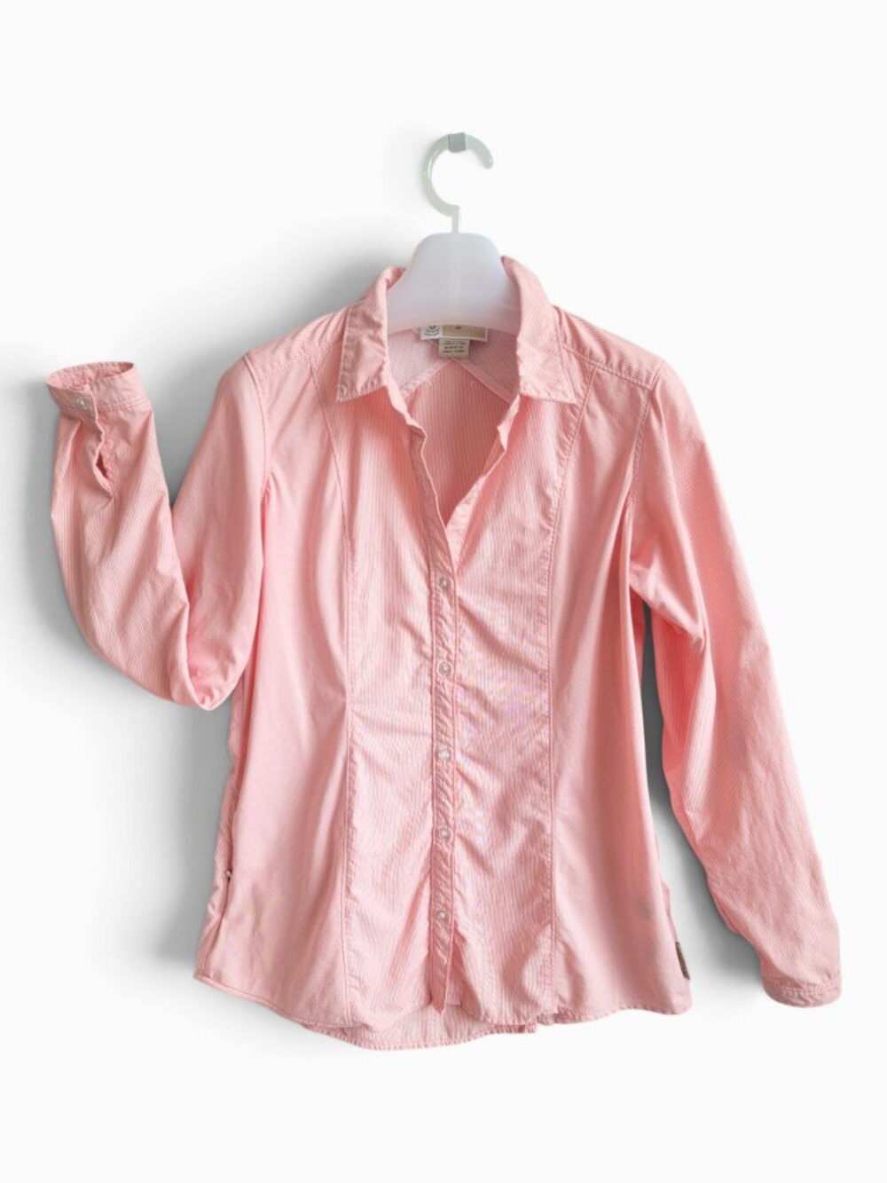 ExOfficio BugsAway Shirt M Pink Striped Insect Shield Hiking Travel Vented